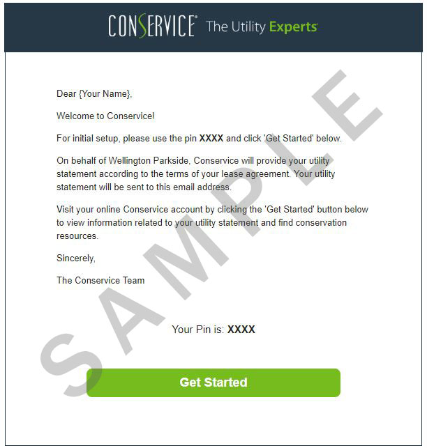 A sample welcome email with the web pin and a button link to get started